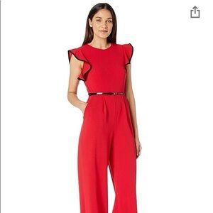 Calvin Klein Belted Ruffle Sleeves Jumpsuit